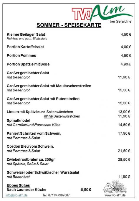 Getränke und Speisekarte Kl. Karte